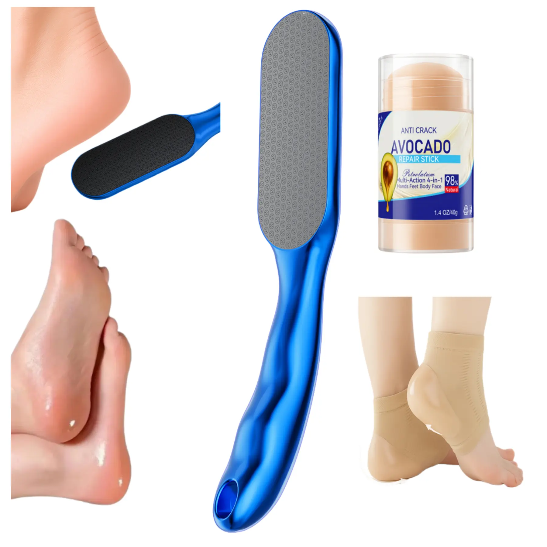 SOLACEBODY Nano Glass Foot File - Corn and Callus Remover Pedicure Tool, 3-Step Salon Alternative for Dry Heels, Cracked Heel Repair, Hard/Dead Skin Removal, Durable Washable Reusable Manual Pedicure Kit with Moisturizer Support Foot Care Product, At Home
