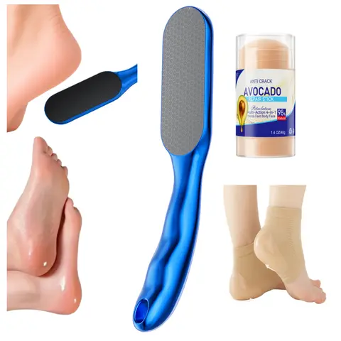 SOLACEBODY Nano Glass Foot File - Avocado Therapy Nail Care Tool, 3-Step Salon Alternative for Smooth Dry Heels, Corn/Callus/Hard Dead Skin Removal, Durable Washable Reusable Manual Manicure Pedicure Kit with Moisturizer Support