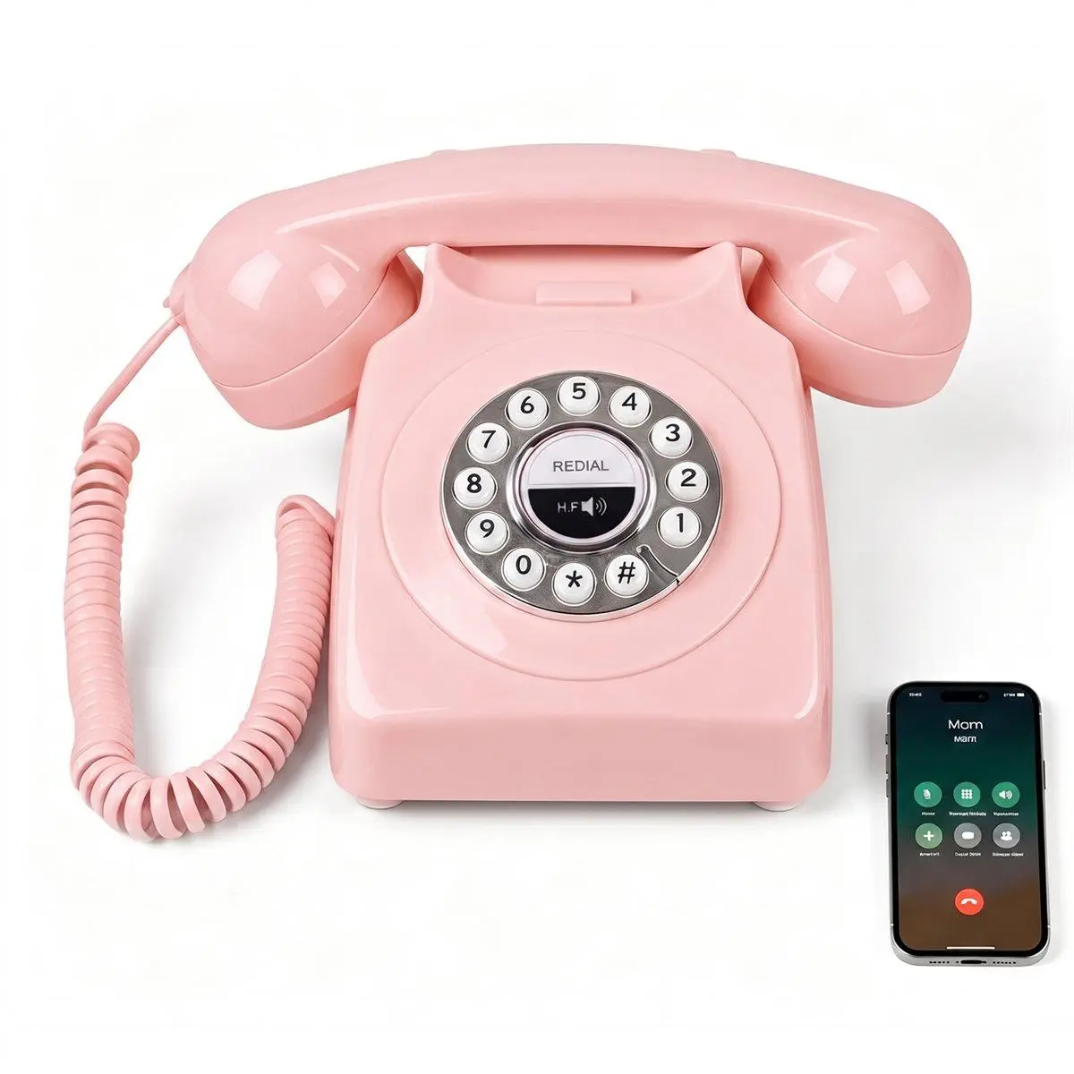 QYKF Retro Bluetooth Landline Telephone, Cordless Desk Home Phone With Handset & Speakerphone, USB Rechargeable