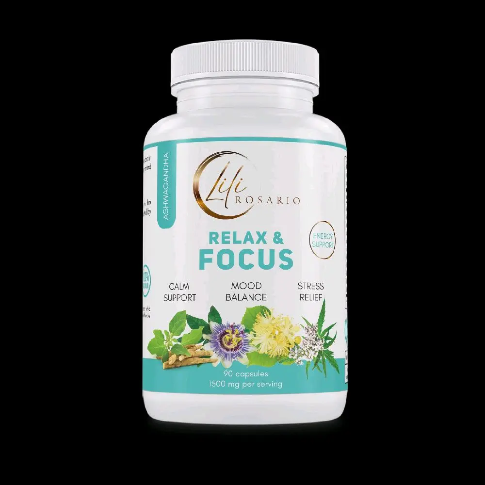 LILI ROSARIO ASHWAGANDHA RELAX & FOCUS HERBAL SUPPLEMENT | STRESS SUPPORT | 90 CAPSULES