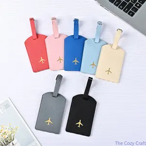 Thickened PU Leather Luggage Tag with Gold Foil Stamping, Airplane Boarding Tag, Stylish Suitcase Hanging Label, Comes with Paper Insert Card, Durable Travel Accessory for Luggage & Travel Bags