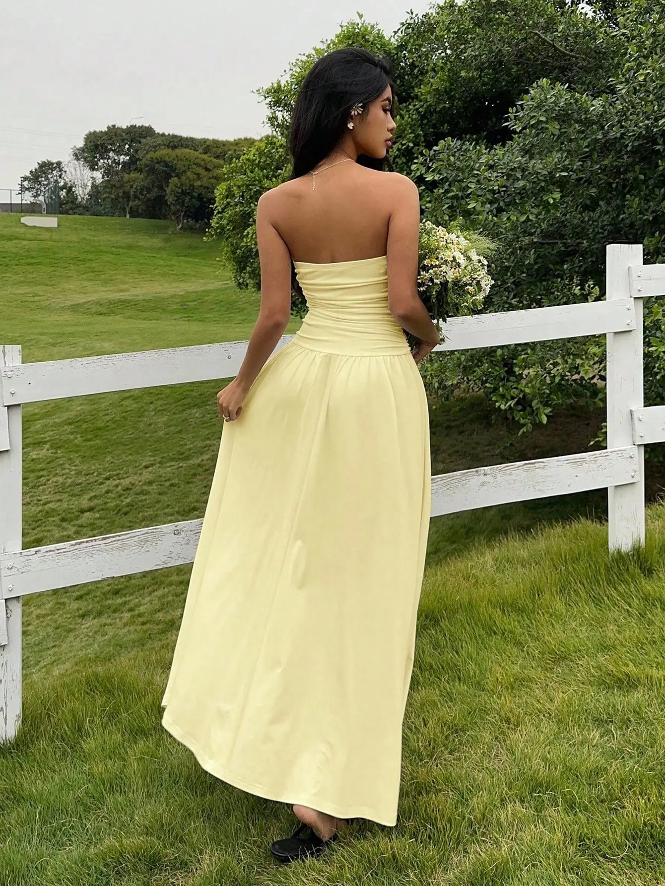 Women's Romantic Yellow Floral Maxi Dress | Sweetheart Neck Tiered Ruffle Sundress | Cottagecore Garden Party Women's Romantic Yellow Floral Maxi Dress | Sweetheart Neck Tiered Ruffle Sundress | Cottagecore Garden Party