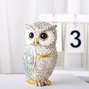 Elegant Resin Owl Decoration, Classic Diamond Eye Standing Owl with Gold Accents, Home & Office Decor, Wedding Festival Gift Ideas