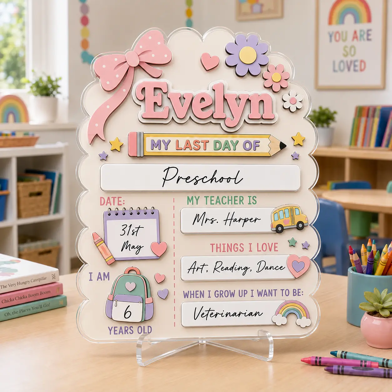 Personalized First & Last Day of School Sign, Premium 2-Layer Acrylic Dry Erase Board, Includes Marker, 2 Interchangeable Tags, Custom Name, Stand, Gift Box Ready, Reusable School Keepsake, First Day of School Sign