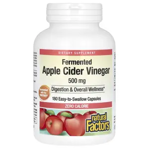 Natural Factors Fermented Apple Cider Vinegar, 500 mg, 180 Easy to Swallow Capsules