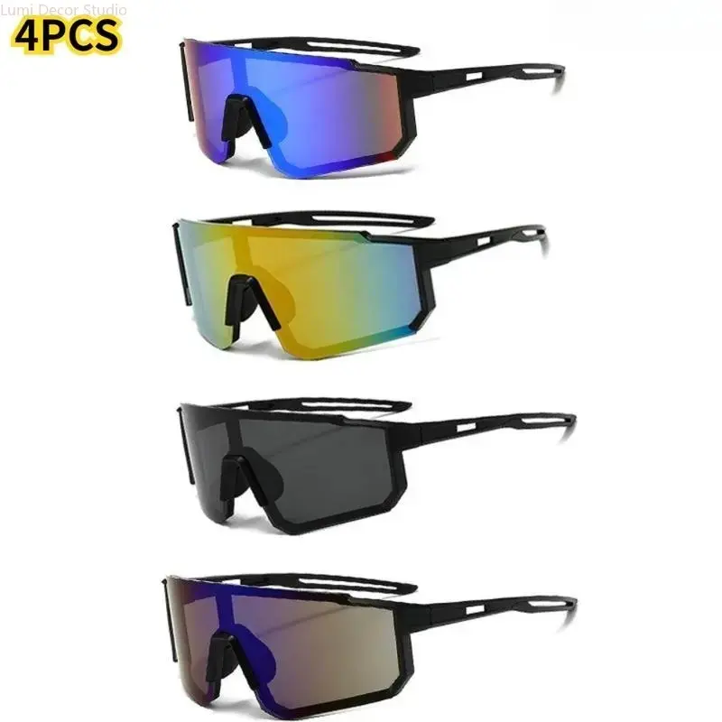 4-Pack Men's Sports Sunglasses, Oversized Wrap-Around Shield with Mirrored Lenses, UV Protective for Running, Cycling & Baseball, Hiking Running Sunglasses, Uv Protective Glasses, Outdoor, Shield Frame, Lightweight, Men's Sunglasses