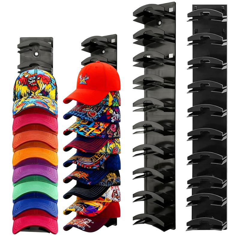 2-Pack Wall-Mounted Hat Organizer | Baseball Cap Rack (Black), Adhesive Mount, Stable Structure, Holds 20 Hats, Easy Access & Installation, Hanging Display for Closet, Door & Bedroom
