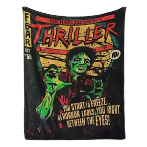 Michael Jackson Thriller Comic Flannel Blanket Retro Horror Pop Throw with Michael Jackson Thriller Comic Art – Ultra-Soft, Cozy, Perfect for Music Fans, Spooky Decor, and Unique Gifting, Ideal for Year-Round Snuggling.
