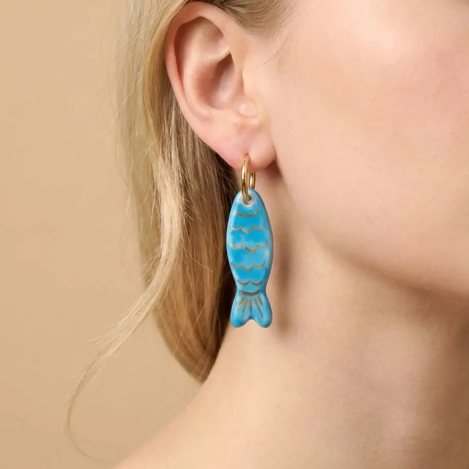Stainless Steel Cartoon Fish Drop Earrings For Women Colorful Enamel Striped Fish Earring Summer Beach Party Trend Jewelry Gift