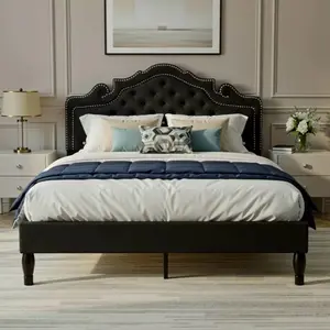 Allewie Queen Velvet Bed Frame with Adjustable Headboard, Wooden Slats, No Box Spring Needed, Easy Assembly, Black