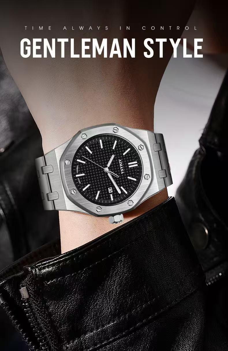 Men’s Luxury Formal Quartz Watch–Featuring a square stainless steel case with a luminous dial,water and scratch resistance, and a date display.A stylish and versatile luxury timepiece(Randomly give away an elegant,and stylish women's watch)