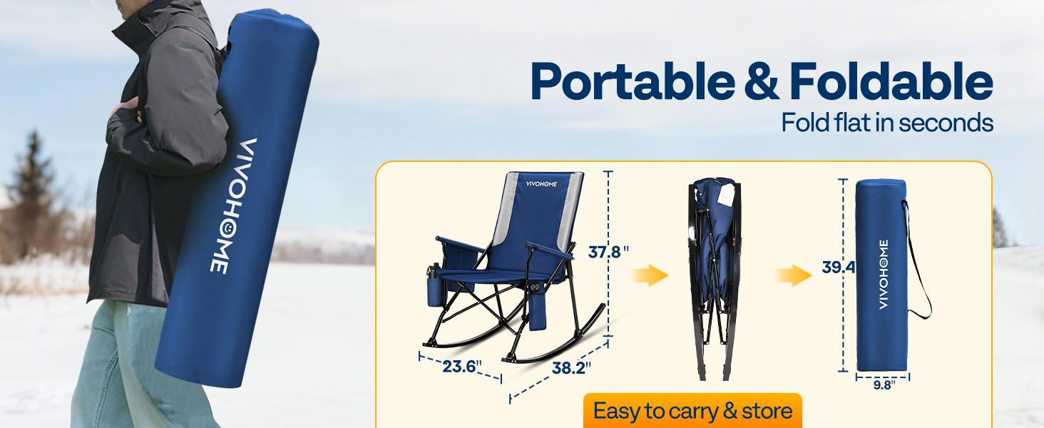 VIVOHOME 45W Padded Heating Rocking Camping Chair, Heated Oversized Portable Lawn Chair for Outdoor Sports, 3 Levels of Heat, Overheat Protection System
