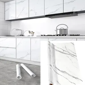 Waterproof, oil-resistant marble wallpaper for kitchens — minimalist imitation marble design; self-adhesive contact paper suitable for home decor, kitchens, bedrooms, and living room furniture; 60 x 1000 cm; includes a small knife and scraper.
