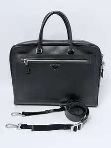 Pre-owned PRADA Leather Crossbody Bags Saffiano Briefcase Black Laptop Bag Business Tote Top Handle Crossbody Work Bag JA362PR