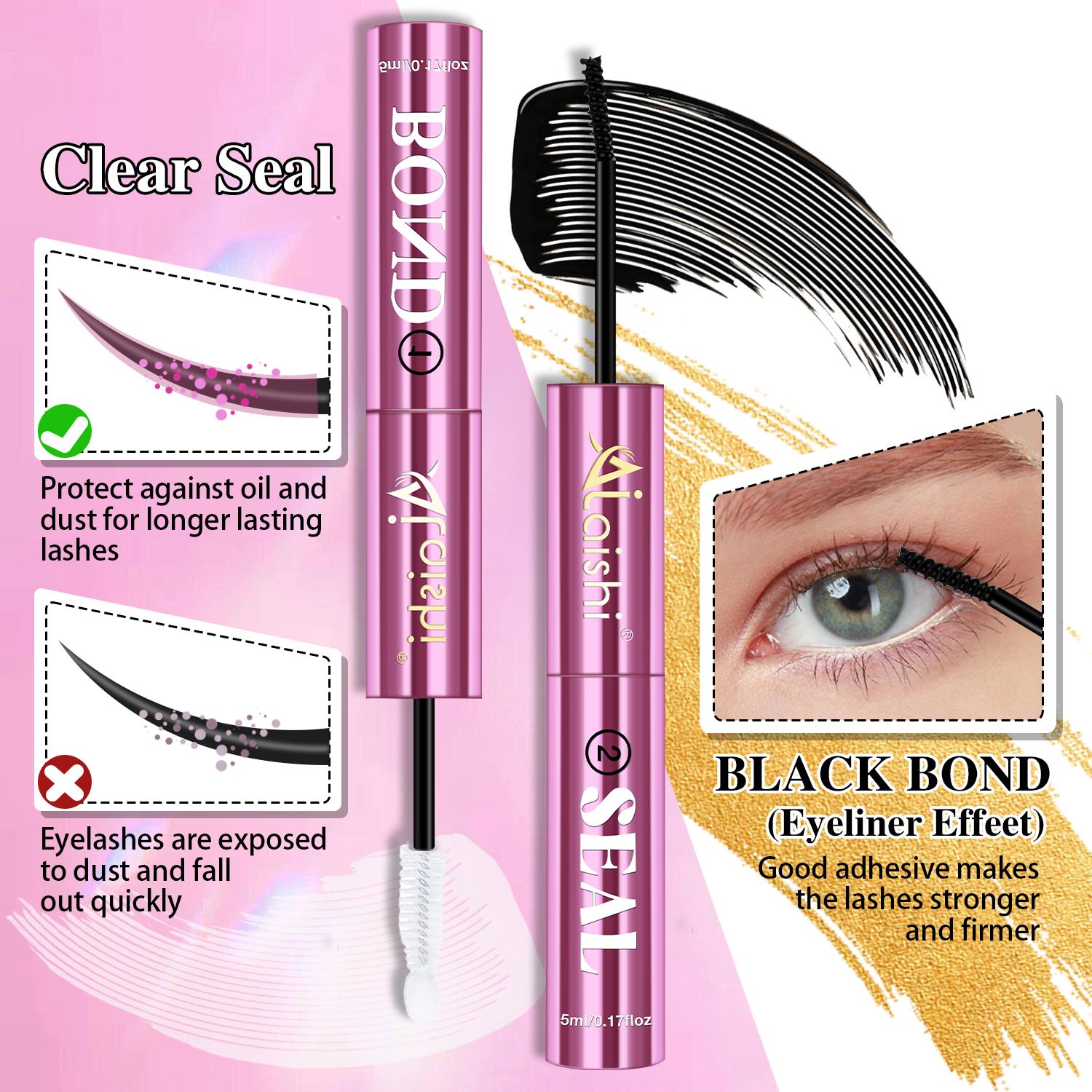 Ailaishi 2in1 Lash Bond & Seal Waterproof Glue Long Lasting Strong Hold for Cluster Lashes Easy Use for Beginners, Makeup Glue & Remover