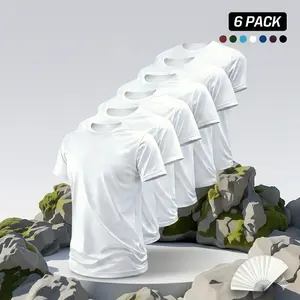 6-Pack Men's Premium White T-Shirts, Ultra-Breathable Mesh Athletic Undershirts, High-Elastic Lightweight Casual Tee Pack Quick-Dry