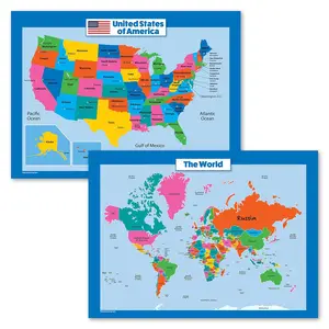 World Map and  Map for  - 2 Poster Set - LAMINATED - Wall Chart Poster of the  and the World (18 x 24)