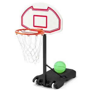 LED Pool Basketball Hoop, Height Adjustable 3–4.6 Ft, 15 Inch Light Up Rim, Glow in The Dark Basketball with Pump, Portable Poolside Basketball Game for Kids & Adults
