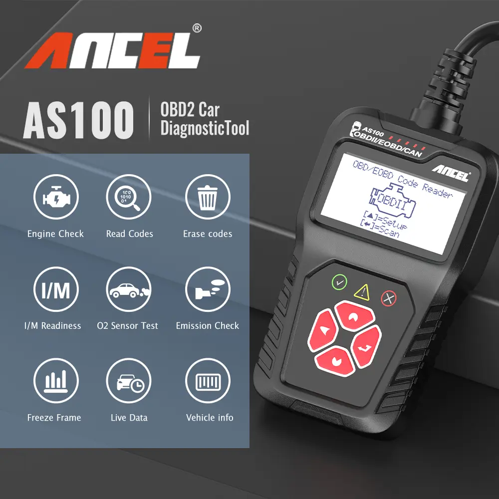 ANCEL AS100 OBD2 Scanner Vehicle Diagnostic Tool, Car Check Engine Fault Code Reader, MIL Turn-Off Device, Automotive OBDII Detector with Free Updates