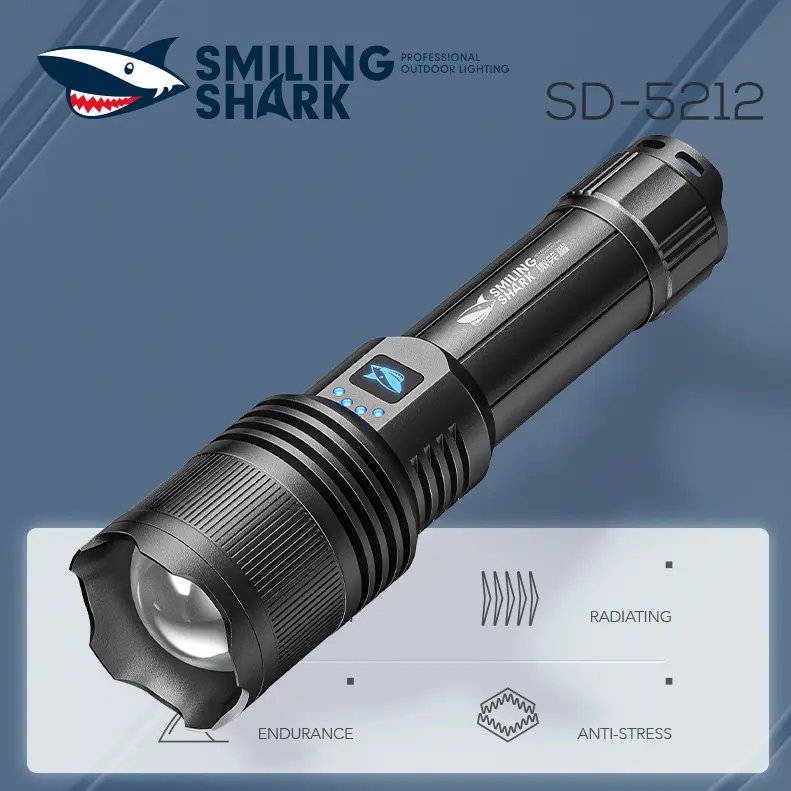 smilingshark SD-5212 Portable Rechargeable LED Flashlight, 5000 Lumens Super Bright with Retractable Focus, Waterproof, Includes Batteries for Camping & Hiking, Lighting, Hand-Push Retractable Focus, Luminous