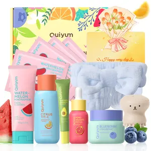 Quiyum Fruit Skincare Gift Set, Spa Kit, Facial Cleanser, Toner, Eye Cream,Serum, Cream, Eye Mask,Octopus Brush,Bandeau,Cards, Gift boxes, Best Gift For Birthday Present Or Christmas Gift Idear