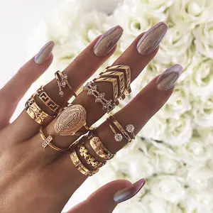Vintage Ring Set Carved Knuckle Rings CrystalGemstone Stackable Rings Finger Mid Ring Setfor Women