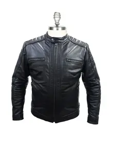 Men’s Premium Lambskin Leather Biker Jacket Classic Black with Custom Lining 100% Genuine Lambskin Sleek Biker Style Quilted Shoulder Pockets Zip Closure