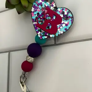 Candidly Heart Badge Reel - Personalized Reels with Your Initial, 360-Degree Rotation, Metal Alligator Clip, 2 inch Diameter, Hand-Glazed Acrylic Heart hospital worker