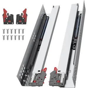 14 Inch Soft Close Undermount Bottom Mount Drawer Slides, 1 Pair Full Extension Heavy Duty Stainless Steel Slides, 100lb Capacity for Vanity Cabinets Home Office Desks