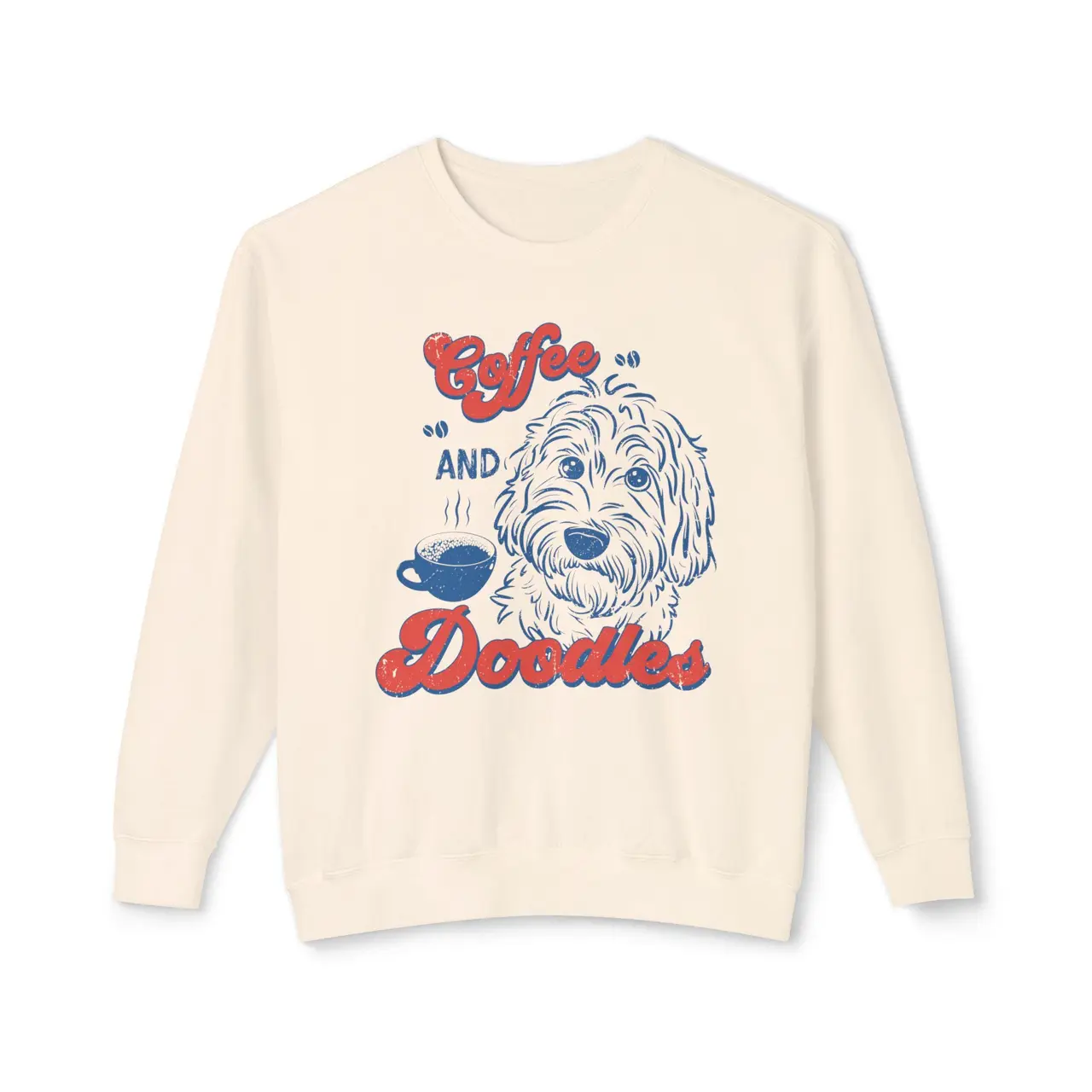 Coffee And Doodles Sweatshirt, Cute Goldendoodle Dog Lover Graphic Pullover, Funny Coffee Lover Crewneck, Cozy Gift for Women Men Pet Owners