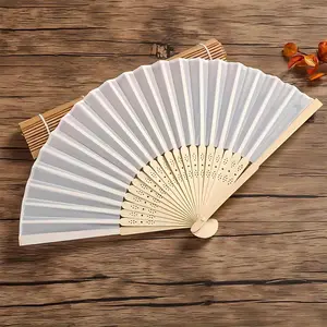 Bamboo Handheld Folding Fan, 1/5/12/24pcs Imitation Silk Hand Fan with Gift Bag, Decoration for Church Wedding Party Baby Shower