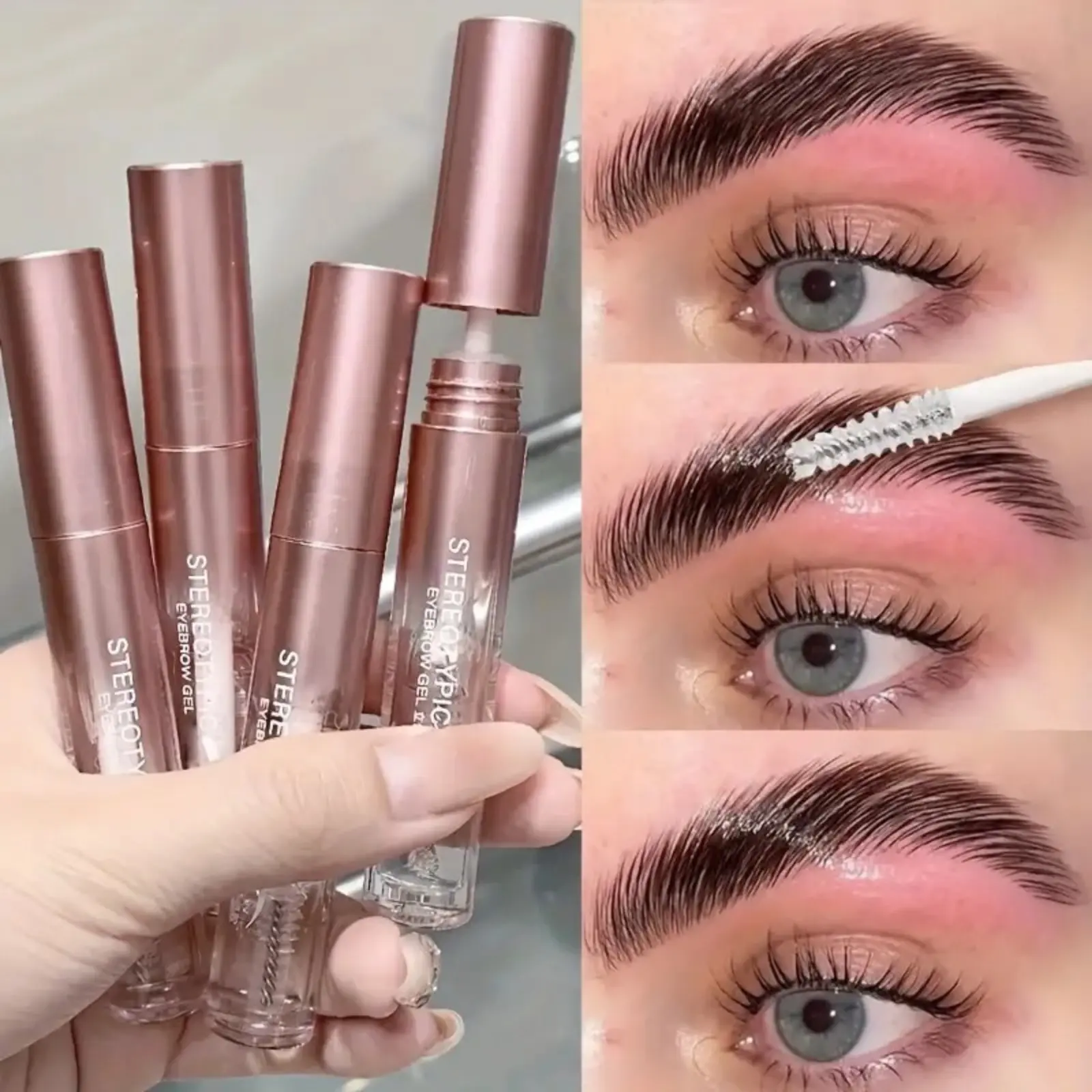 4 Pack 3D Shaping Eyebrow Gel Set Long Lasting Makeup Waterproof Smudgeproof Quick Drying Eyebrow Cream Matte Makeup Shape With Brush Head Cosmetic