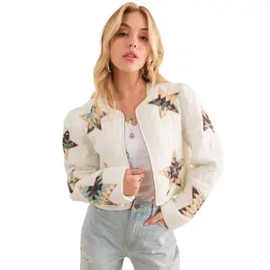 Quilted Multi Star Padded Western Jacket Cropped Cotton Casual