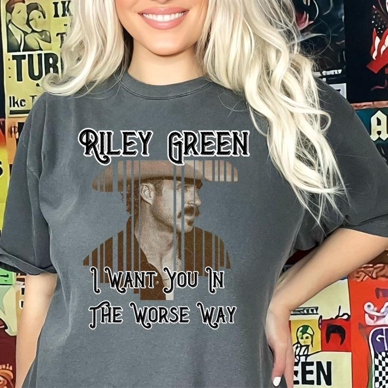Riley Green Cottagecore T-Shirt - Classic Fit 100% Cotton Casual Style Short Sleeve Tee in Various Colors - Sweatshirt & Hoodie Options Available - Green, Spandex, Streetwear, Check, Flat, Comfort - Womenswear, Summer, Top, Crewneck, Blue Maternity