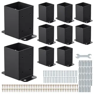 VEVOR 4x4 Post Base 10 Pcs, Inner Size 3.6x3.6 inch/ 91.44x91.44 mm Post Brackets, Heavy Duty Carbon Steel Decking Posts, Wood Posts Brackets for Pavilion Deck Railing Support Deck Base Plate, Black