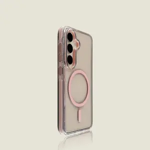 For Samsung Smartphone Cellphone Case Ballet Pink Magnetic Clear Contrast Edge Shockproof Protective Cover Protection Design Compatible with Galaxy S24 S23 Series Accessories