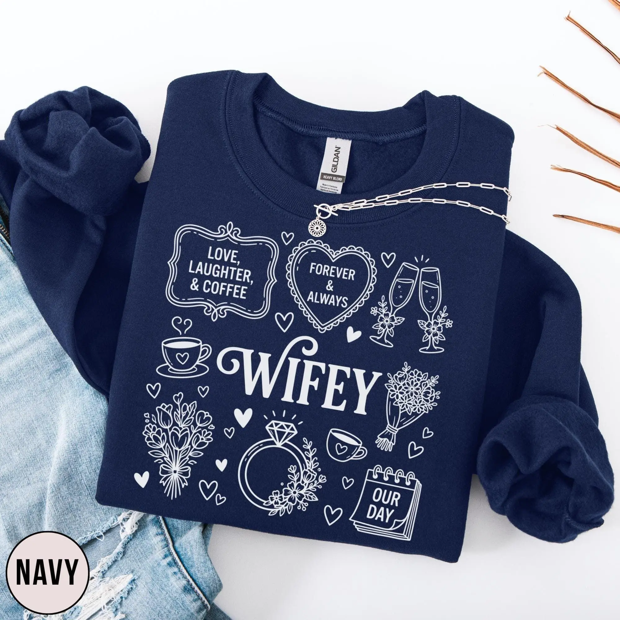 Wifey Sweatshirt Cute Bridal Shower Crewneck Wedding Gift for Wife Cozy Newlywed Pullover Honeymoon Outfit