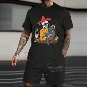DRINK TEQUILA TICKLE PUSSIES Skeleton&Cat Print Men's Suit