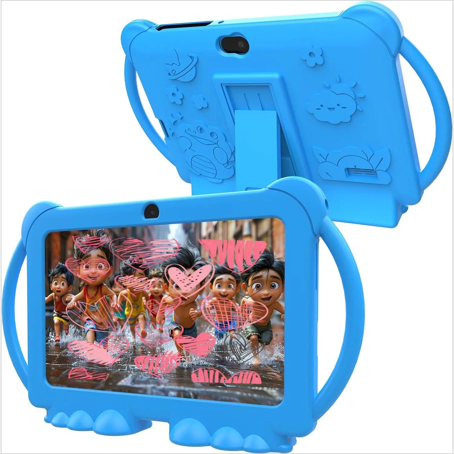 Kids Tablet 7 inch Android 12.0 for Toddler, 4GB 32GB ROM Bluetooth IPS Screen Parental Control Dual Camera Shockproof Case for Educational Games, (1PC)