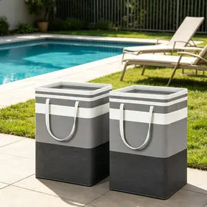 Large Laundry Baskets, Waterproof, Freestanding Laundry Hampers, Collapsible Clothes Hamper with Reinforced Handles in Laundry Room, College Dorm, Bathroom, Bedroom (Grey, 75Lx2)