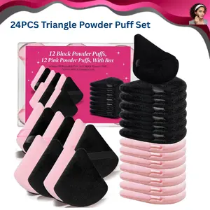 24PCS Triangle Powder Puff Set, Soft Makeup Powder Puffs for Face Powder & Foundation, Reusable Cosmetic Puff Blender, Black & Pink Beauty Sponges