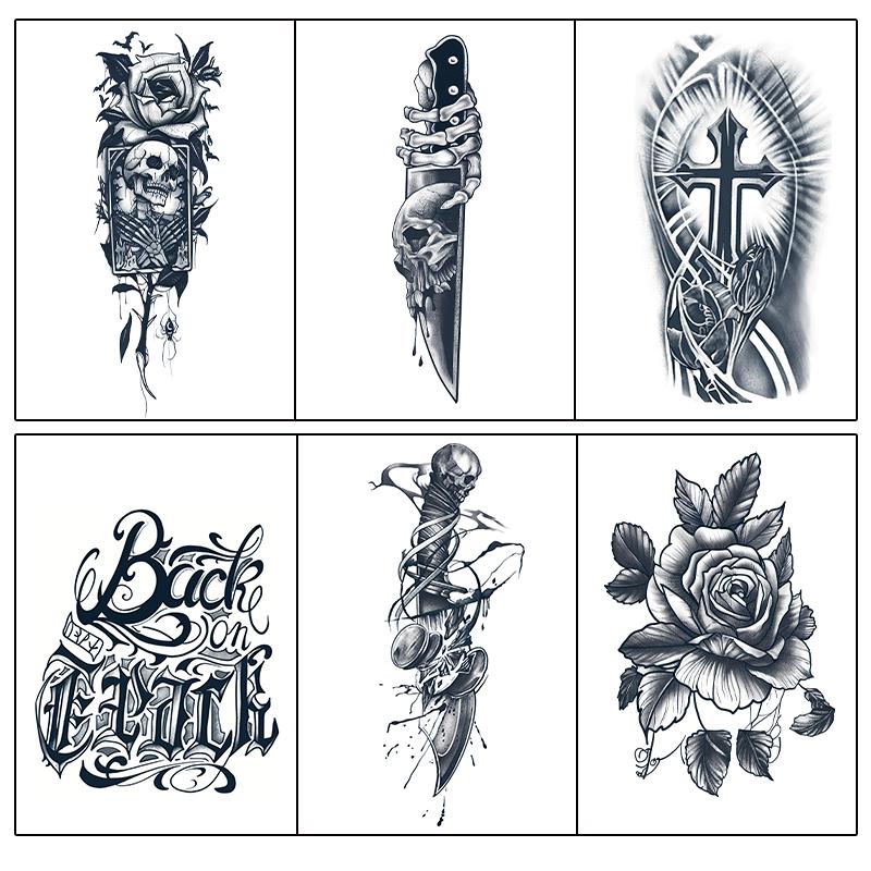 6 large herbal tattoo stickers, including 1 design with a cross element, lasting 7-15 days, waterproof and resistant to friction, with a realistic effect, suitable for people who are afraid of pain and don't want a real tattoo.
