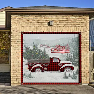 Christmas Garage Door Banner 7 x 8ft outdoor Christmas Decoration holiday garage door covers wall Backdrop Decoration Indoor Outdoor for Christmas Holiday Party Supplies (Truck)