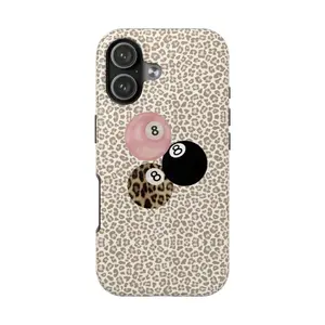 Leopard Print 8 Ball Pink Billiards Pool Cheetah Animal Pattern Art Trendy Tough Phone Case. Edgy Y2K Grunge Retro Sport Aesthetic Heavy Duty Shockproof Protective Smartphone Cover for iPhone 17 Pro Max 16 Air 15 14 13 12 11.