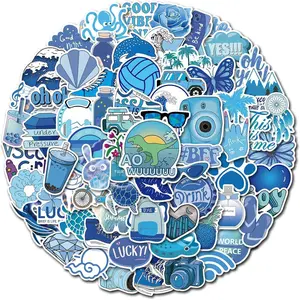 100 count Girl's Blue Aesthetic Stickers Pack for Teens  , Cute Blue Stickers, Waterproof Vinyl Stickers, Vsco Stickers for Laptop Water Bottles Car Bicycle Skateboard  Luggage