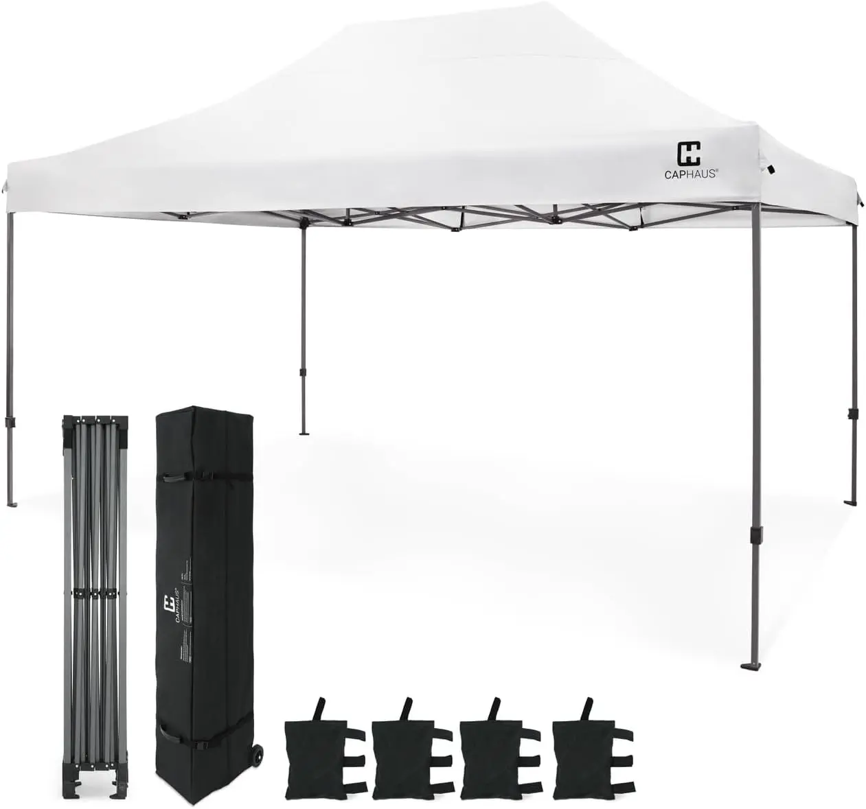 CAPHAUS Pop Up Outdoor Canopy Easy Up Tent, Heavy-Duty Commercial Grade, Instant Folding Shelter with Wheeled Carry Bag and Weight Bags, Portable for Camping, Patio, Parties, 10ft x 15ft / 10ft x 20ft, White
