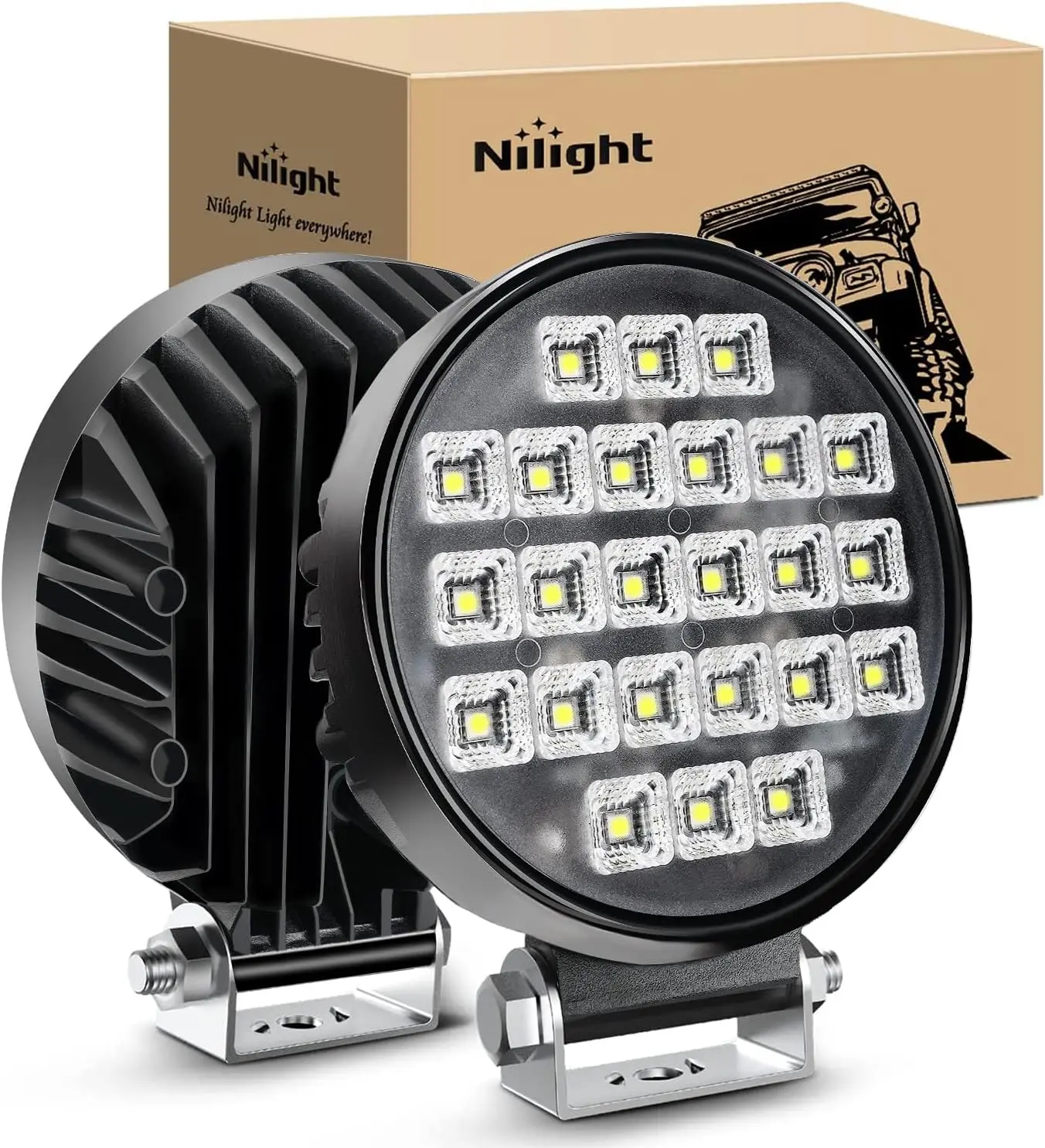 Nilight 4.3 Inch Round LED Work Lights (2PCS) - 72W 5760LM 150° Wide Angle Beam Off Road Lights, Integrated Toggle Switch, Waterproof Flood Lamps for Heavy Equipment Vehicles, Trucks