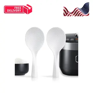 2 Pcs Plastic Rice Paddle,Non Stick Standing Rice Spoon Scooper Spatula White