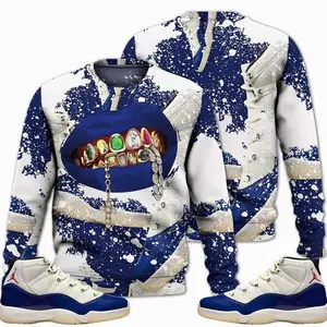 11 Rare Air Outfit, 2025 Retro Rare Air 11s Sweatshirt, Lips Diamond Drip Graphic Tee Streetwear Unisex Sneaker Color Match Shirts Clothes Fabric