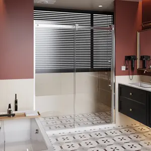Adjustable 60x72in Frameless Sliding Shower Door, Clear Tempered Glass, Chrome Roller & Handle, Smooth Sliding